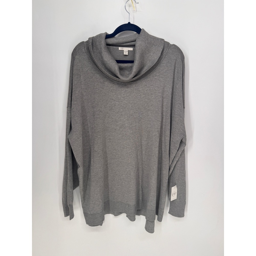 Cato Sweater Women 22/24 Gray NWT Cowl Neck Side Slit Relaxed Fit